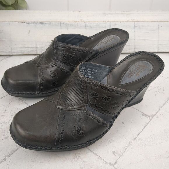 Clarks Artisan Women's Espresso Leather Slip On Wedge Clogs Mules Size 7.5M - Picture 1 of 15